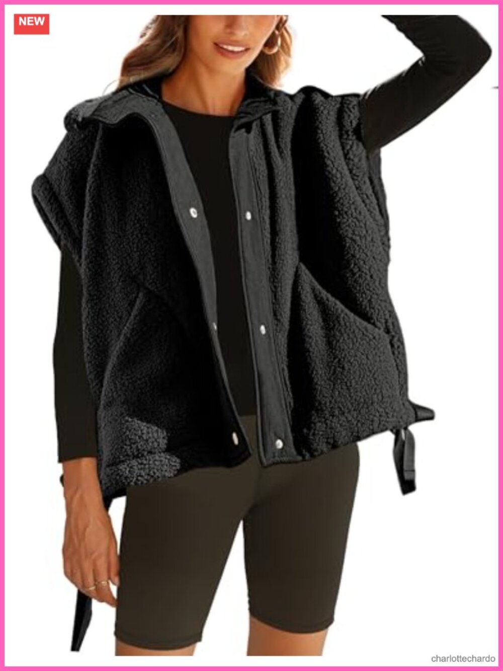 Oversized Sherpa Fleece Vest Fuzzy Sleeveless Snap Button Gilet